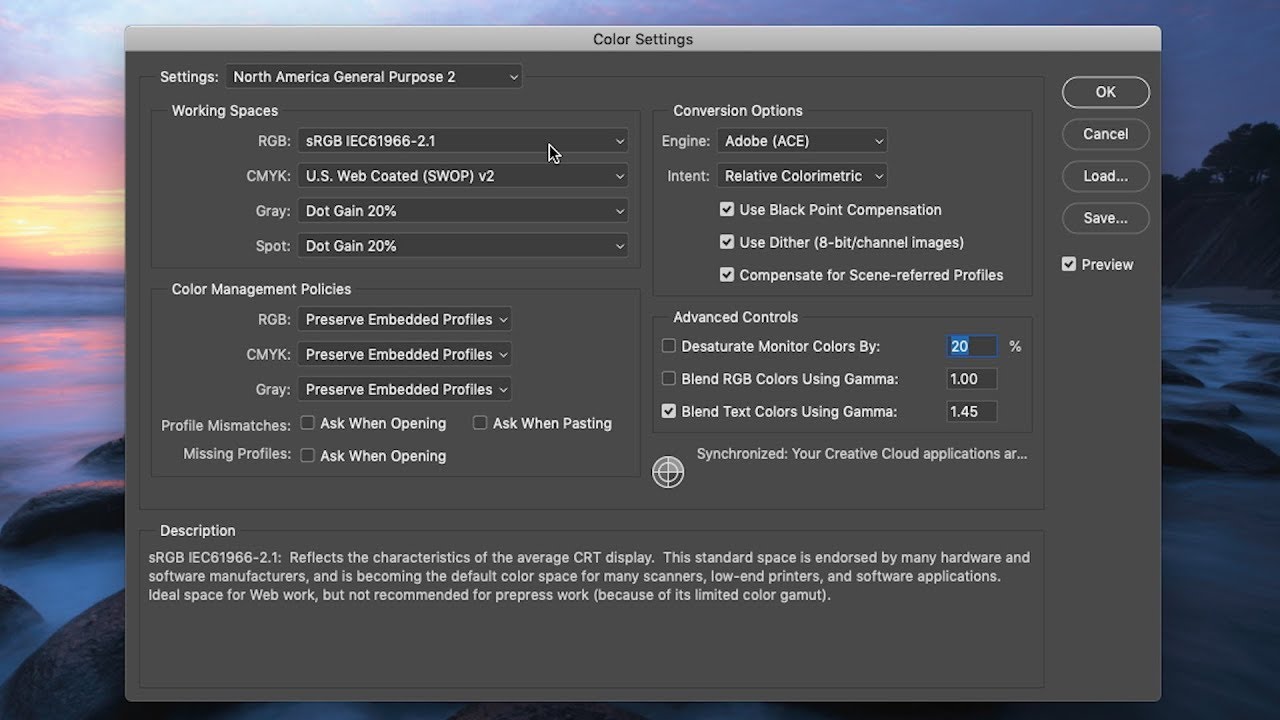 best color settings for photoshop cc on mac